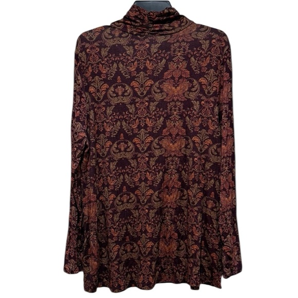 Soft Surroundings Chloe Paisley Print Turtleneck Top XLarge Maroon Orange Jersey - Picture 8 of 8
